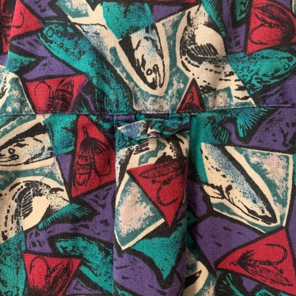 Vintage Men's Columbia Fish Print Short Sleeve Button Down Shirt GUC - Picture 7 of 13